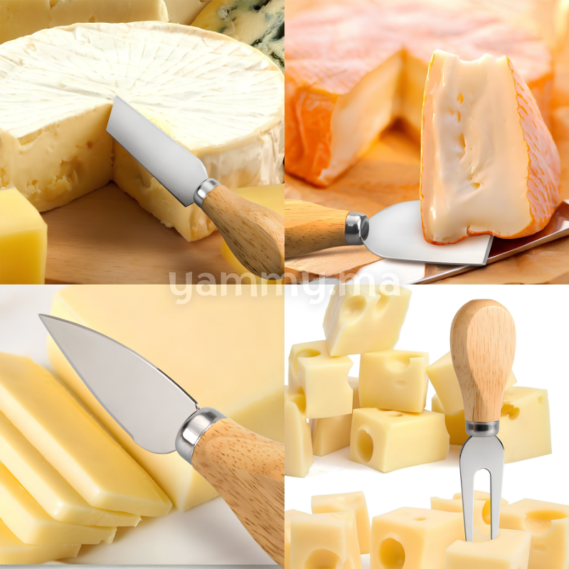 SET. 4 Couteaux à Fromage Manche en Bois 12 cm