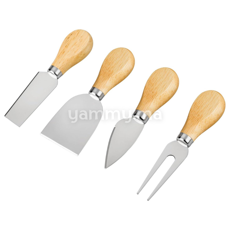 SET. 4 Couteaux à Fromage Manche en Bois 12 cm