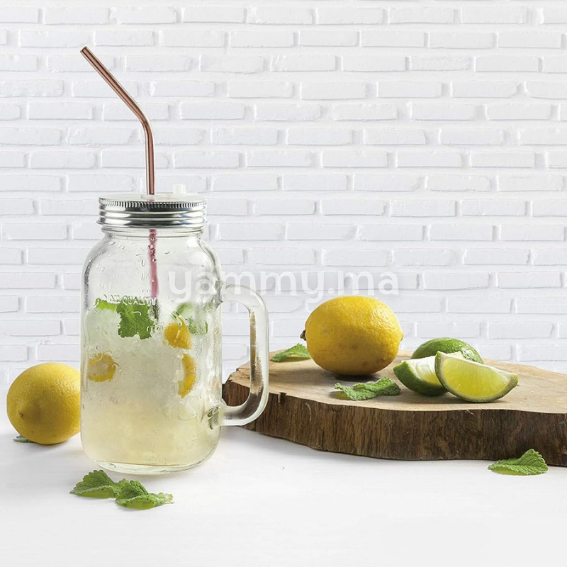 Set 4 Pailles + Brosse en Inox Cuivrée 21.5 cm – Lacor 63131