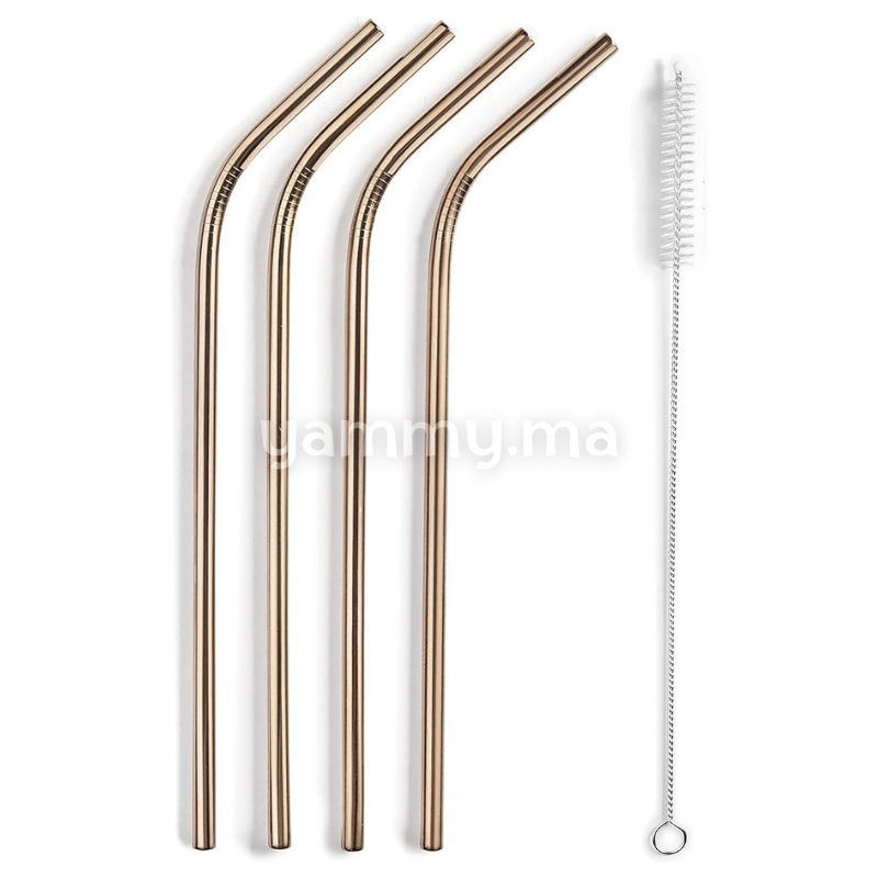 Set 4 Pailles + Brosse en Inox Cuivrée 21.5 cm – Lacor 63131