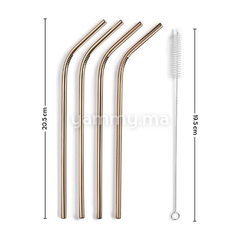 Set 4 Pailles + Brosse en Inox Cuivrée 21.5 cm – Lacor 63131