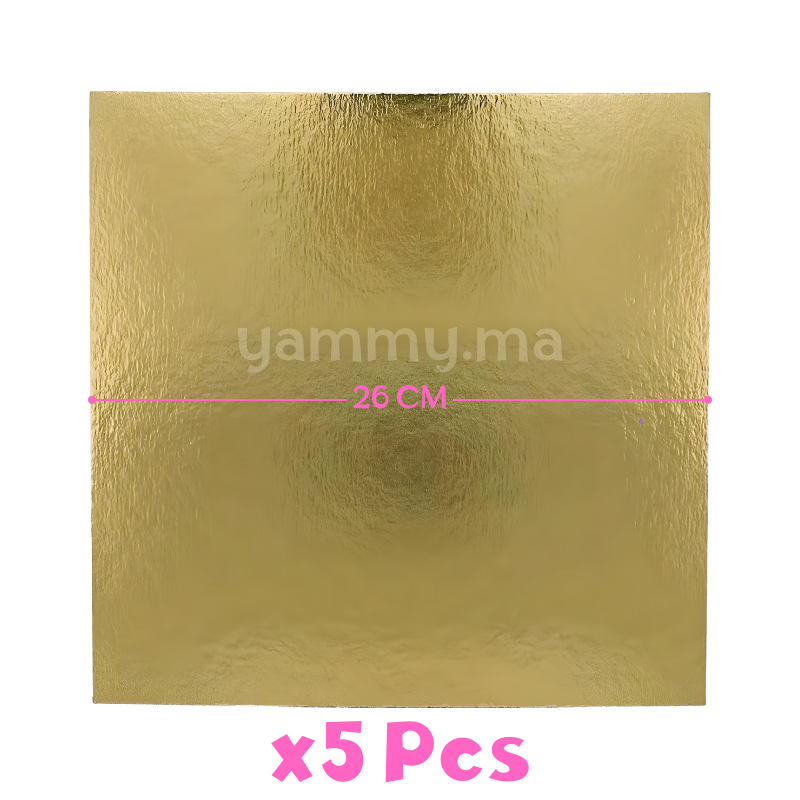 Support Gâteau Carton Carré Or 26x26 cm x5 pcs