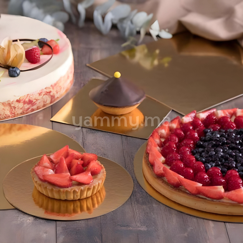 Support Gâteau Carton Carré Or 22x22 cm x5 pcs