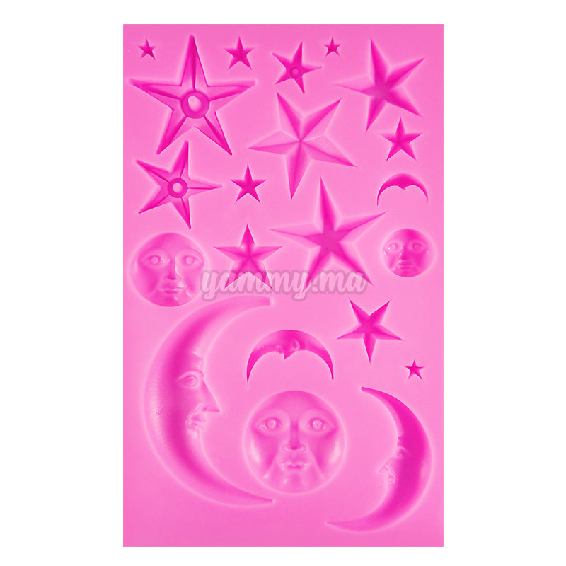 Moule Silicone Thème Etoiles et Lunes