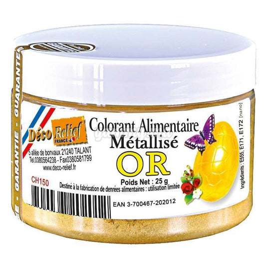 Colorant Alimentaire Métallisé en Poudre Or 25gr - Déco Relief