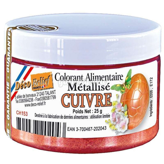 Colorant Alimentaire Métallisé en Poudre Cuivre 25gr - Déco Relief