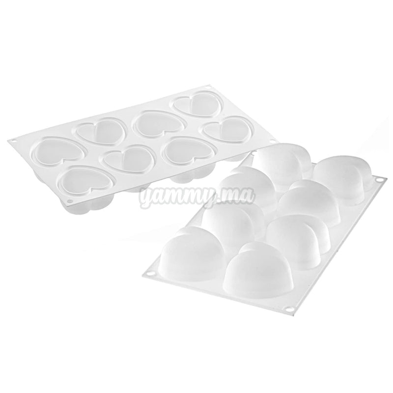 Moule Silicone 3D 8 Coeurs Bombés 100ml