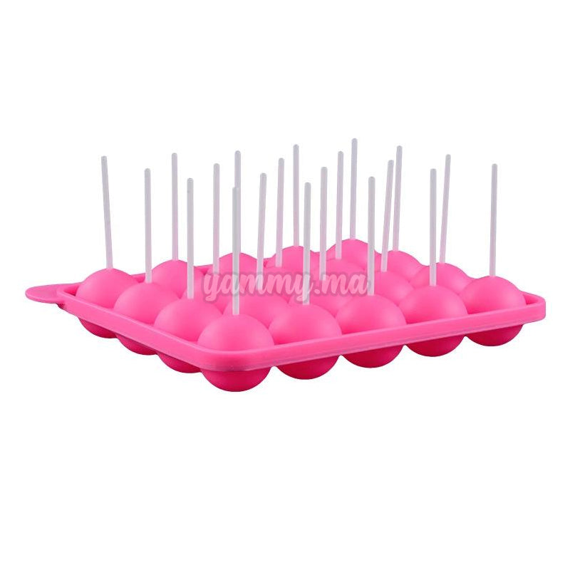 Moule Silicone à Pop Cake 20 Cavités Rose + Bâtons